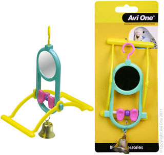 Avi One Bird Toy - Round Mirror With Geometric Beads