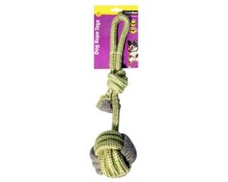Tug Rope 10cm Ball With Knot Green/Grey 40cm