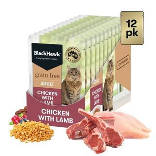 Black Hawk Wet Cat Food - Grain Free Chicken with Beef and Lamb 85g x 12