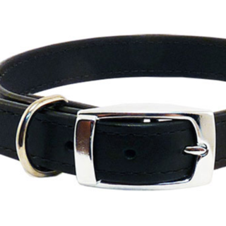 Leather Stitched 25mm Collar - Black 55cm