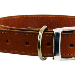 Leather Stitched 32mm Collar - Cognac 65cm