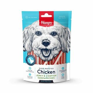 Wanpy Dog Chicken Jerky and Codfish Sandwiches 100g