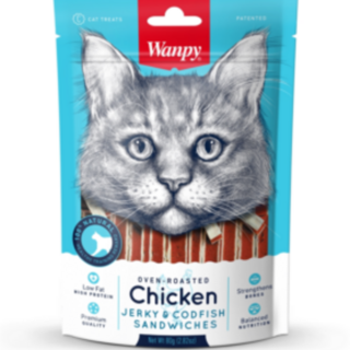 Wanpy Cat Chicken Jerky and Codfish Sandwiches 80g