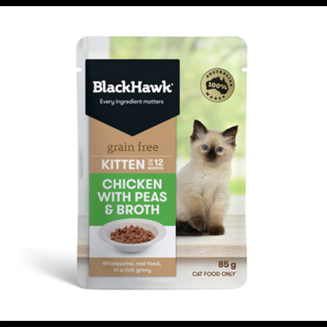 Black Hawk Grain Free Wet Kitten Food Chicken with Peas 58g