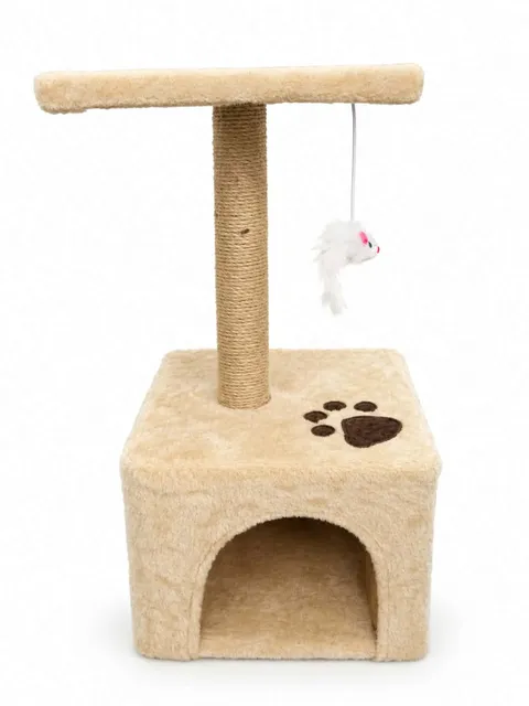 Cat scratching post/climber and house with platform and play mouse