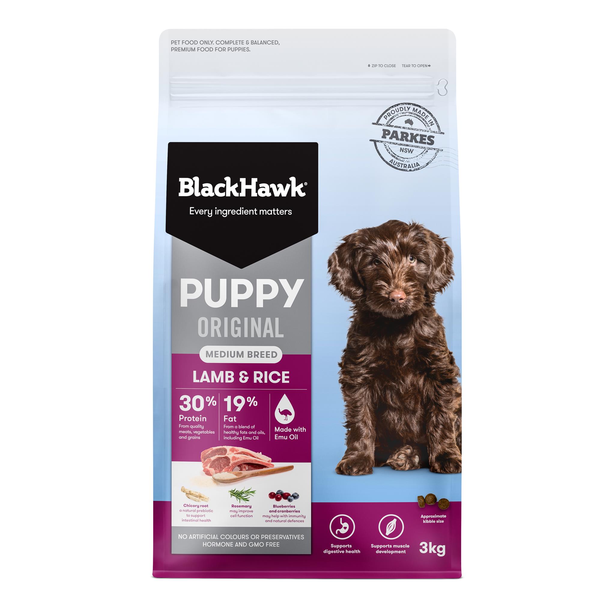 Black Hawk Puppy Medium Breed Original Lamb Rice 3kg Maximum Pet Supplies