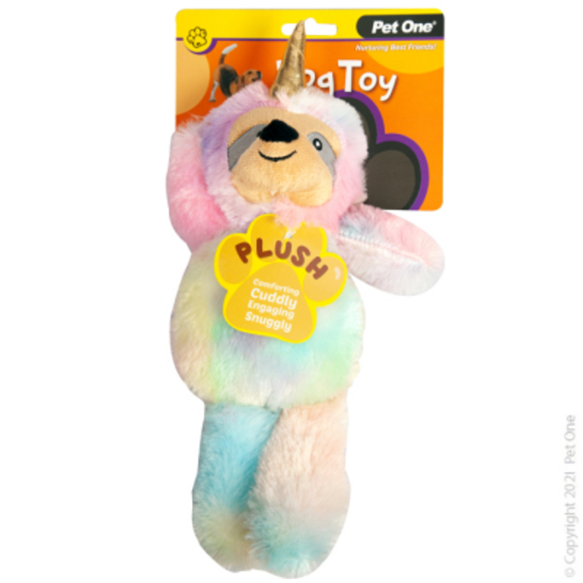 Pet One Dog Toy - Plush Squeaky Rainbow Sloth Unicorn 35cm