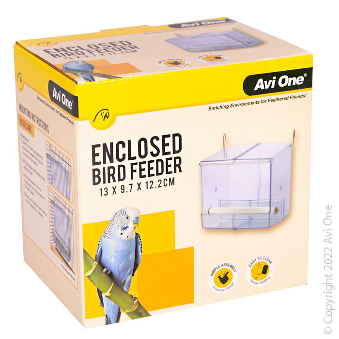 Avi One Feeder - Acrylic Enclosed With Sand Perch 13 X 9.7 X 12.2cm