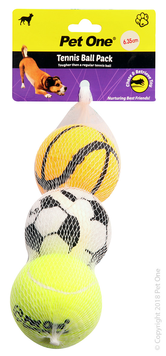 Pet One Dog Toy Tennis Ball 3pack With Print 6.35cm Dia A Grade