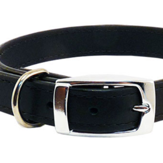 Leather Stitched 23mm Collar - Black 50cm