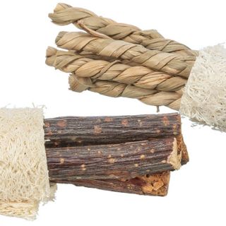 Trixie Seagrass & Wood Gnawing Sticks with Loofa 10cm 2pk